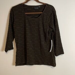 Tribal 3/4 Sleeve Brown Top LG Scoop Texture Contrast Y2K Mocha Casual Neutral